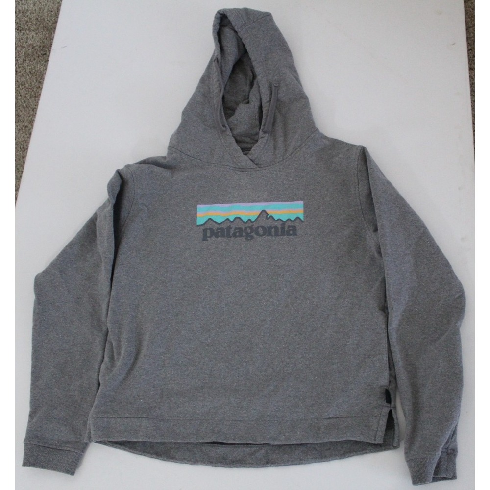 Patagonia Womens Large Uprisal Hoody Gray Fitz Roy Logo Sweatshirt Pullover